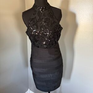 medium black mini with lace and sequins,